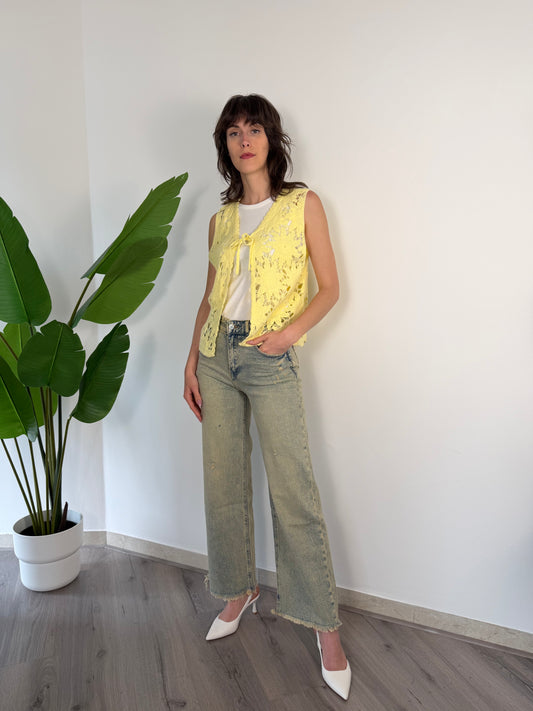 Jeans dritto sfrangiato giallo