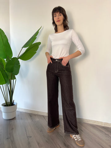 Jeans wide leg cioccolato