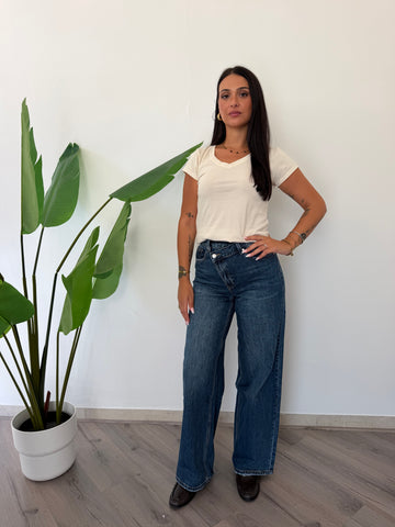Jeans chiusura obliqua dritto