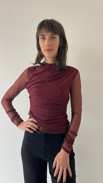 Maglietta arricciata con lurex