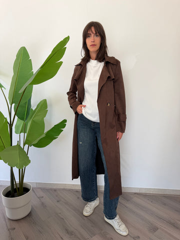 Trench lungo suede