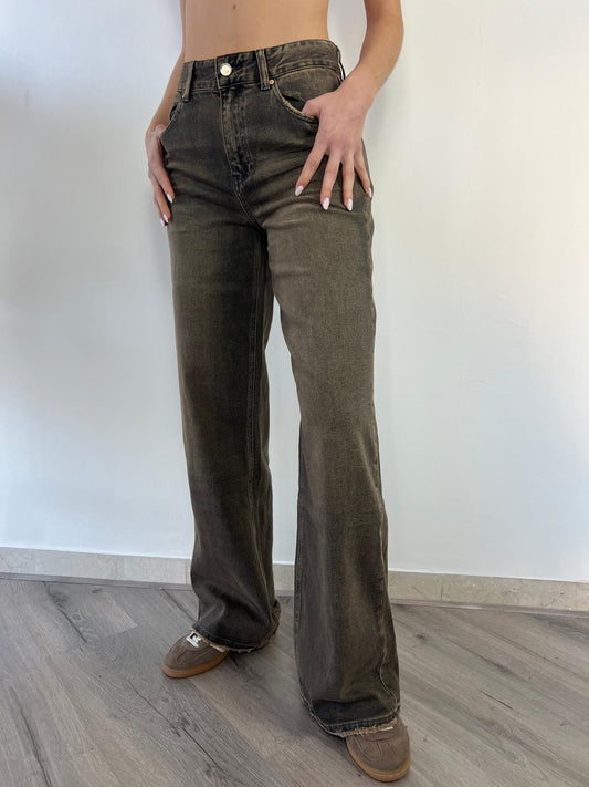 Jeans wide leg degradè di cioccolato