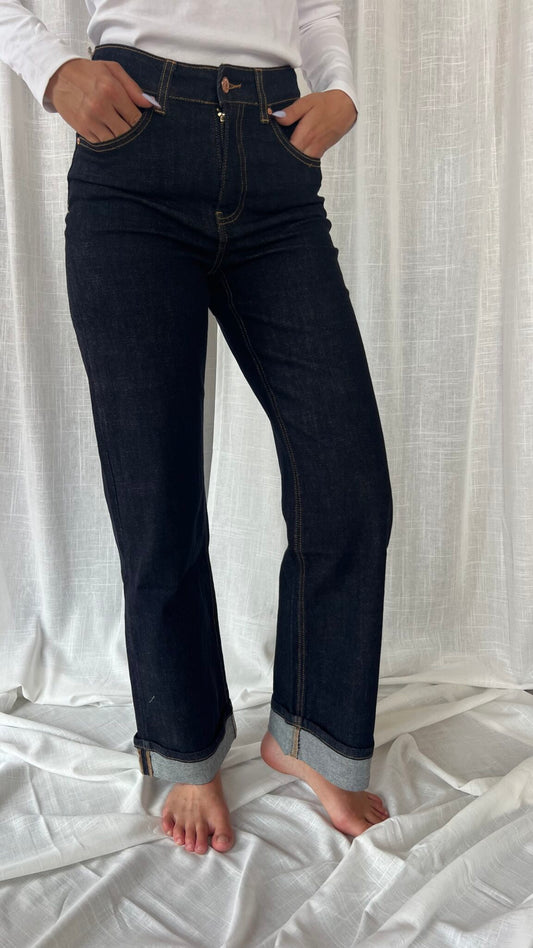 Jeans wide leg con risvolto