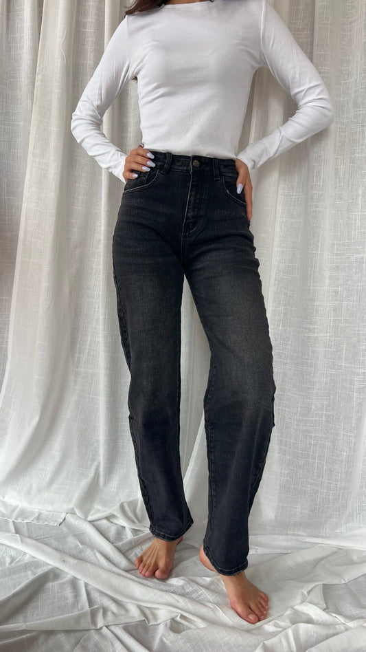 Jeans ballon nero slavato