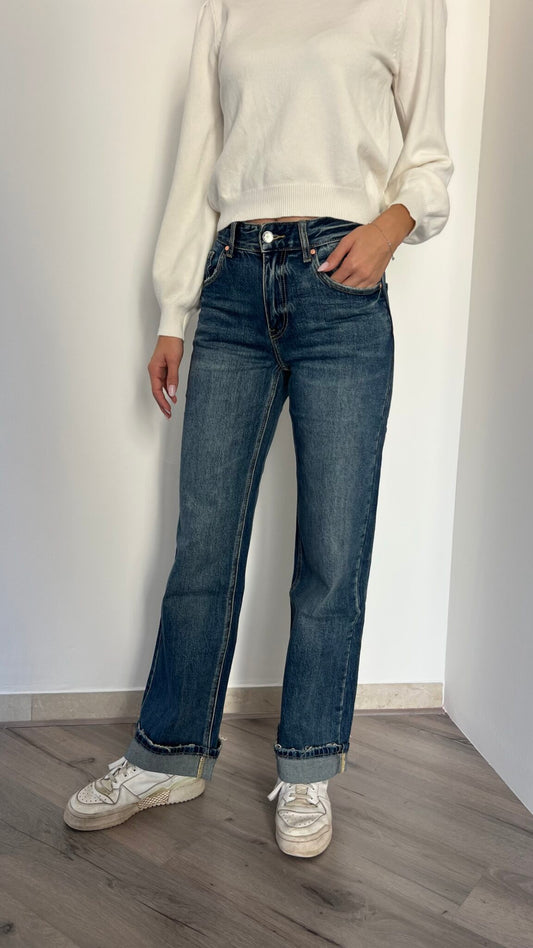 Jeans dritto con risvolto