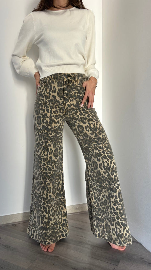 Jeans palazzo leopardato