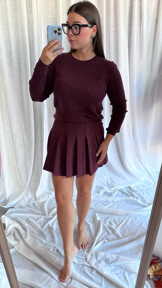 Gonna in camoscio borgogna