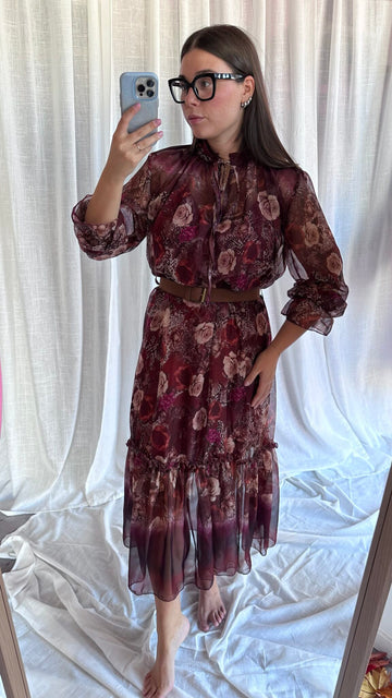 Abito lungo floreale velato