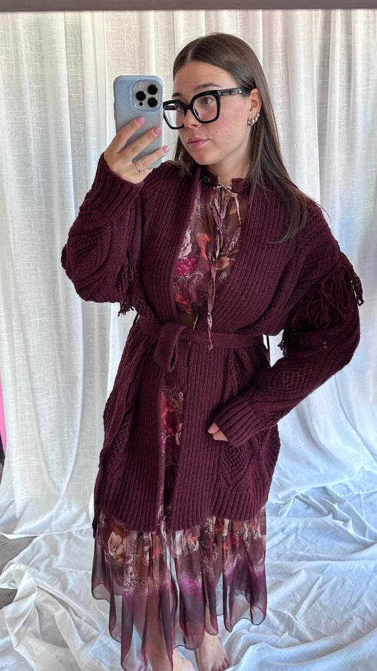 Maxi cardigan con frange