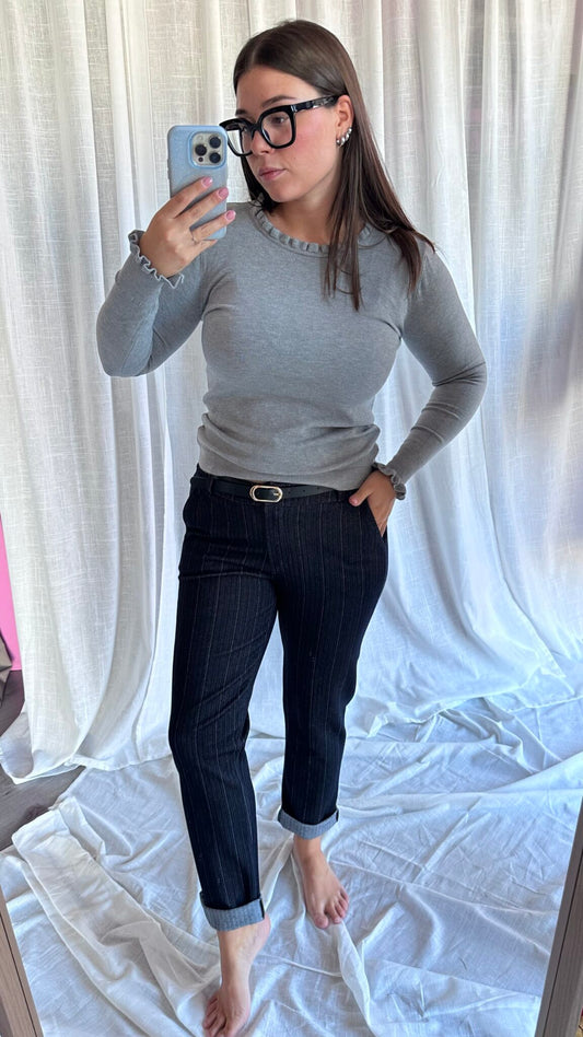 Panta elasticizzato gessato blu