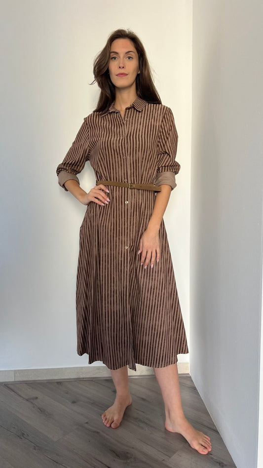 Abito lungo a righe in velluto