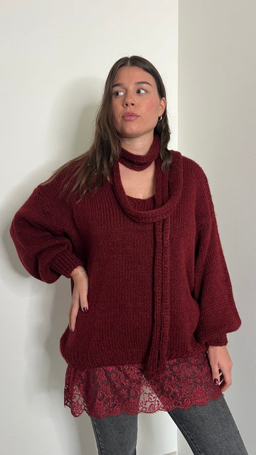 Maxi maglione con banda in pizzo