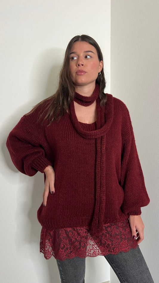 Maxi maglione con banda in pizzo