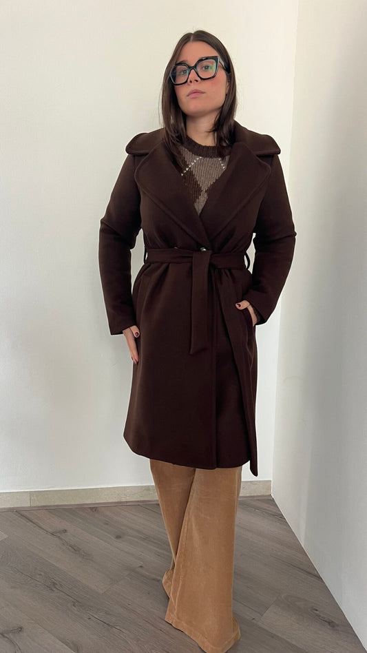 Cappotto in panno midì con cintura